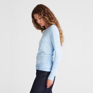 NWT Madewell Ruched Crewneck Long Sleeve Tee in Soft Slub Light Blue S - MAKE UP